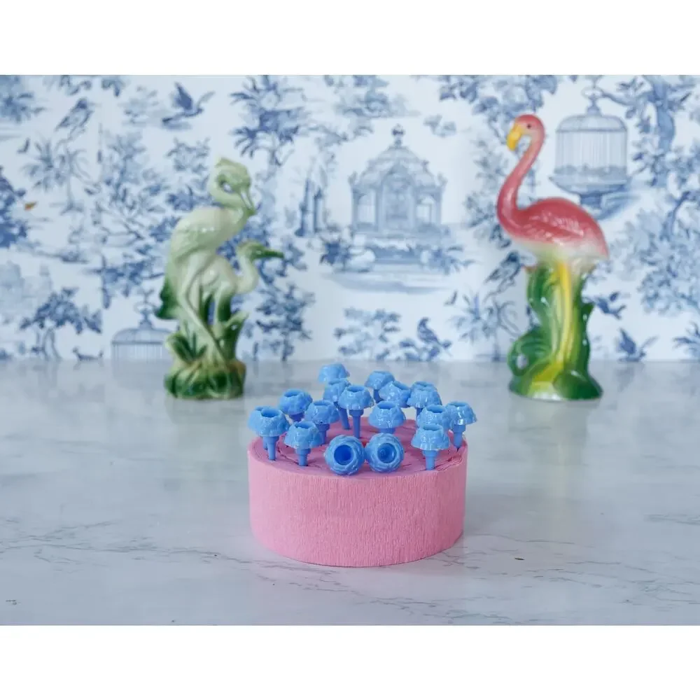 VTG Set of 14 Floral Cake Toppers Candle Holders Retro MCM Party Birthday Decor